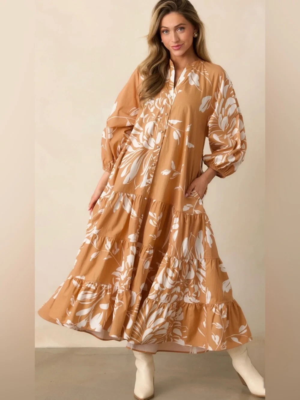 Prosperina Adelaide Fawn Brown Multi Floral Maxi Dress Sz L - Picture 2 of 10